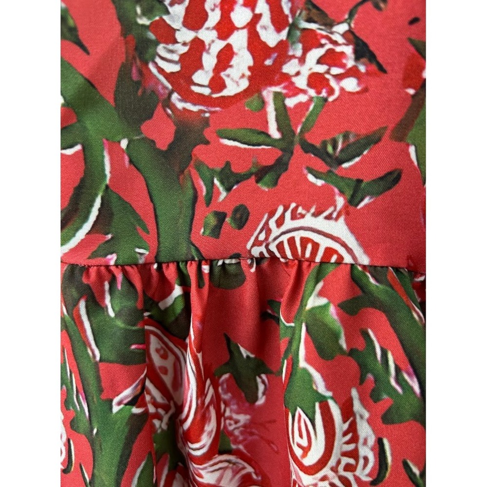 Womens Red Floral Print‎ Puff Sleeve Mock Neck Tunic Top M - Picture 6 of 6